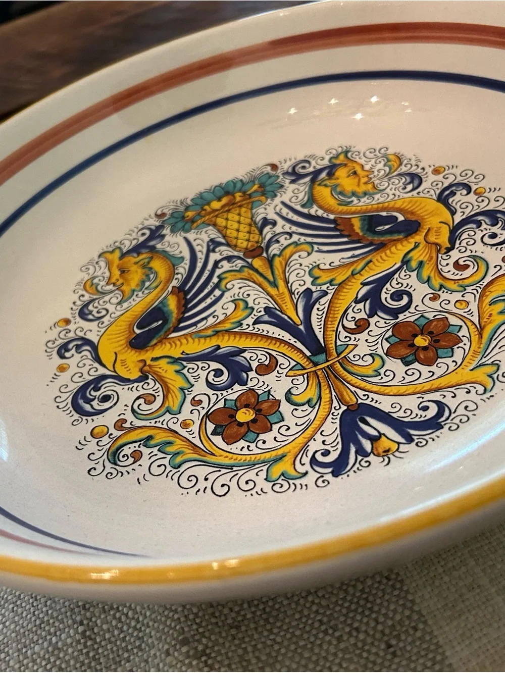 Ceramica Nova Deruta Raffaellesco Dragon Bowl, Vintage Pottery11” Made in Italy